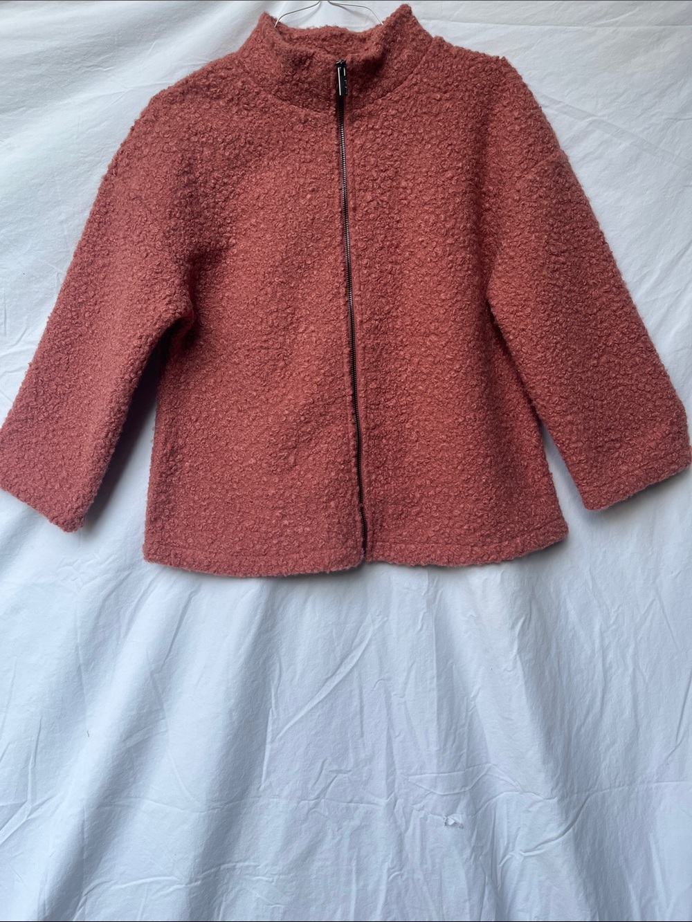 Anne Klein Cozy Zip-Front Bouclé Jacket - Dusty Rose SzM